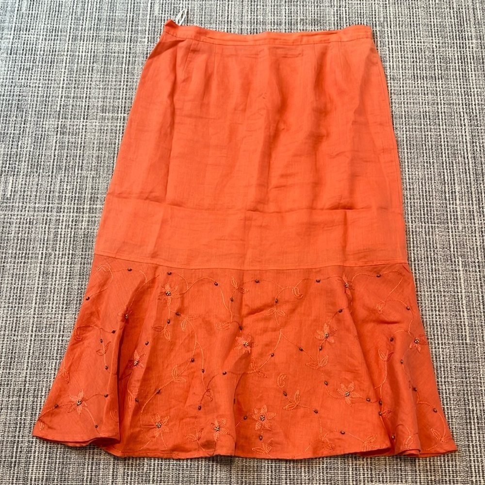 Amelia Austin‎ Women's Orange Flutter Beaded Hem Midi Skirt Size 16